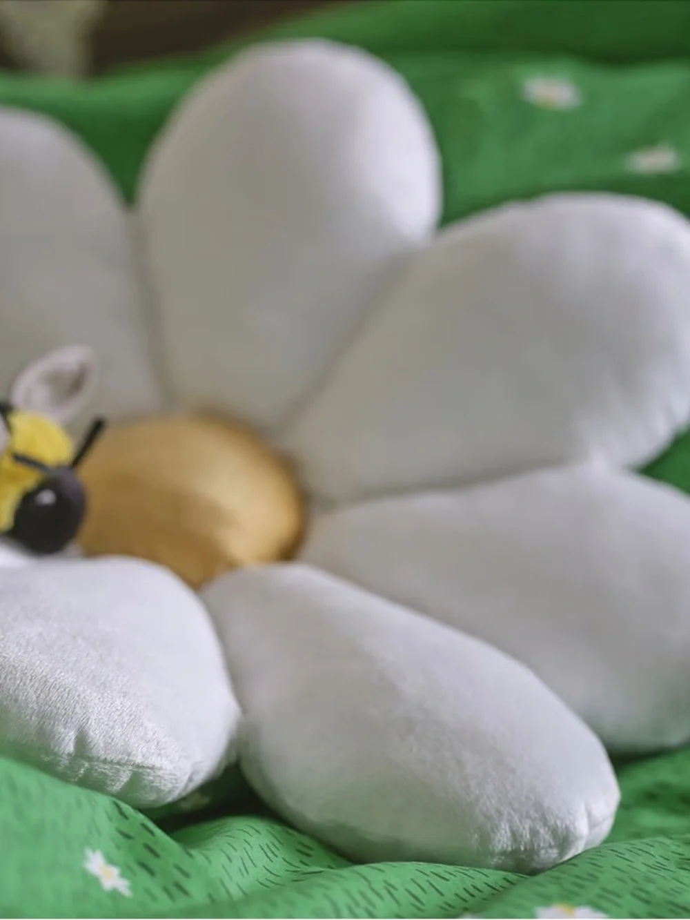 White Daisy Plush Accent Pillow with Yellow Center